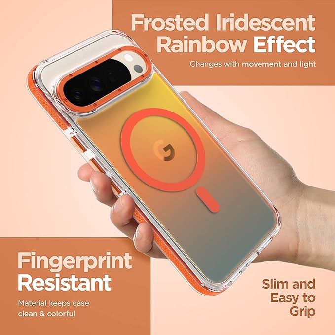 MOWIME Magnetic Case for Google Pixel 10 Pro XL [Compatible with Magsafe] [Cute Fashion Fluorescent Design] Shockproof Slim Translucent Matte Case for Pixel 10 Pro XL 6.8", Orange