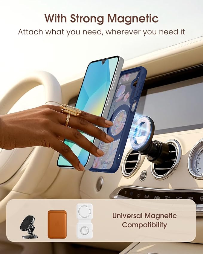 for Samsung Galaxy A16 4G/5G Case with 360° Rotatable Magnetic Ring - Semi-Transparent Anti-Fingerprint Soft-Touch Material Shockproof, Cute Y2K Design for Women Girl