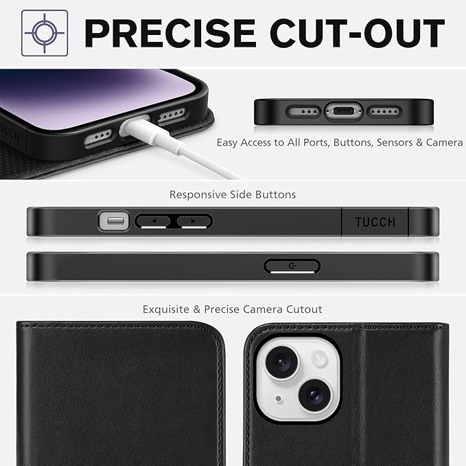 TUCCH Case Wallet for iPhone 14 6.1", [3 Card Holder] Slots [RFID Blocking] Stand Flip Folio PU Leather Cover, with [TPU Shockproof Interior Case] Compatible with iPhone 14 2022, Classic Black