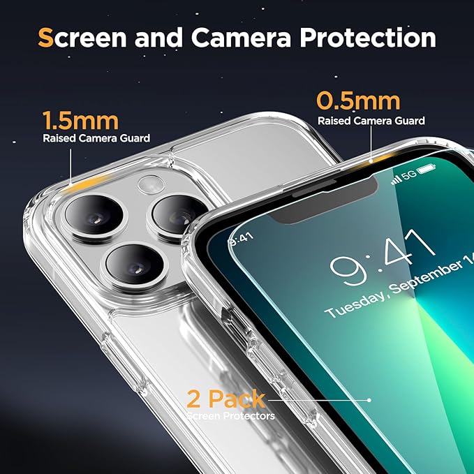Miracase Magnetic for iPhone 13 Pro Case 6.1 inch (Compatible with MagSafe)（with 2X Screen Protectors） Military-Grade Protection, Anti-Fingerprint Translucent Matte Phone Case Cover, Clear
