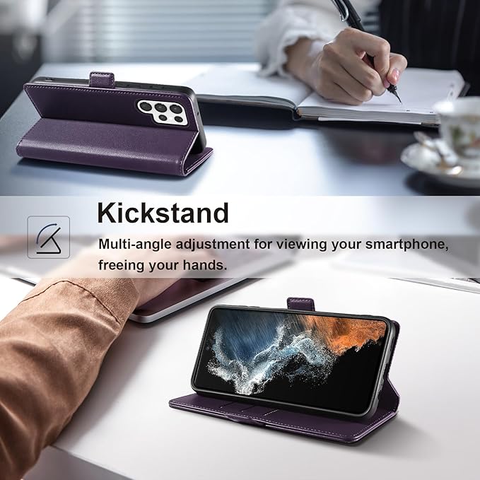 Wallet Flip Case for Samsung Galaxy S22 Ultra 5G - [RFID Blocking] Luxury PU Leather Card Holder Magnetic Phone Cover with Kickstand,Shockproof Protective Case,Purple