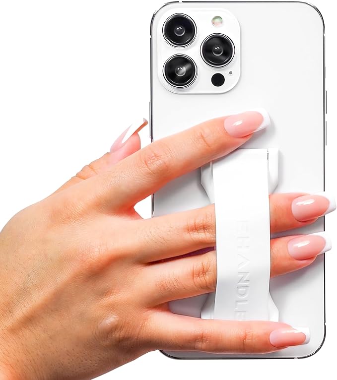 LOVEHANDLE PRO Premium Phone Grip - Silicone Phone Strap - Magnetic Phone Mount and Kickstand for Smartphone and Tablet - White Silicone on White Base