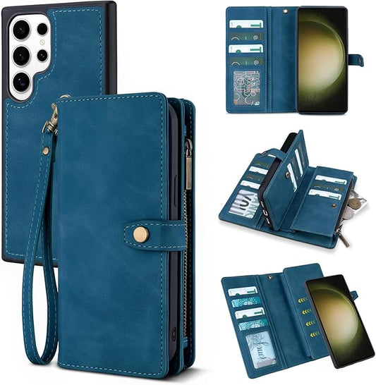 TwoHead for Samsung Galaxy S23 Ultra Wallet Case with Card Holder & Detachable Magnetic Phone Case for Galaxy S23 Ultra,PU Leather Shockproof Protective Phone Cover Wallet(6.8 in,Navy Blue)