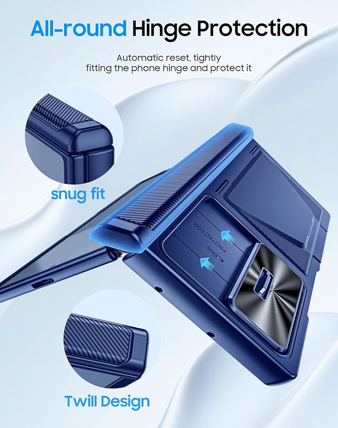 for Samsung Galaxy Z Fold 7 Case with Card Holder RFID Blocking, Built in Slide Lens Cover & Hinge Protection & Screen Protector, Shockproof Wallet Case for Z Fold 7 (Sapphire Blue)