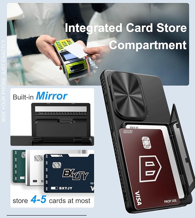 for Samsung Galaxy S25 Ultra Wallet Case with Credit Card Holder (4-5 Cards), Camera Cover Stand & Military Grade Protection, Heavy Duty Men Women Phone Case for Samsung S25 Ultra 6.9", Black