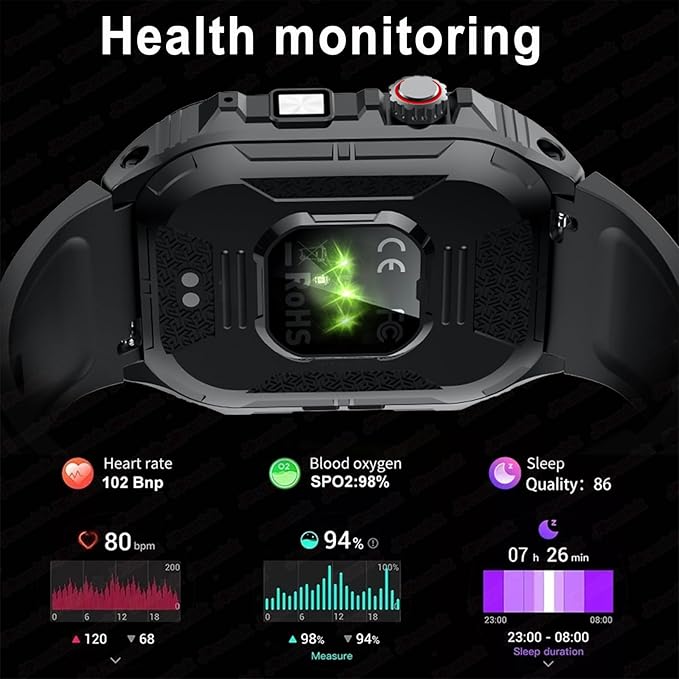 Smart Watch Sport Military for Men, Smartwatch Bluetooth Answer/Dial Call 2.01" Large Screen Outdoor 100 Sports Fitness Tracker Male 400 mAh Large Battery Flashlight Two Straps for Android/ios
