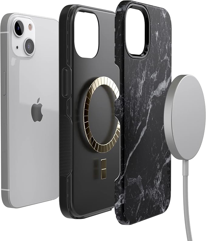 Casely iPhone 14 Case | Black Marble | Compatible with MagSafe | Bold Protective Design