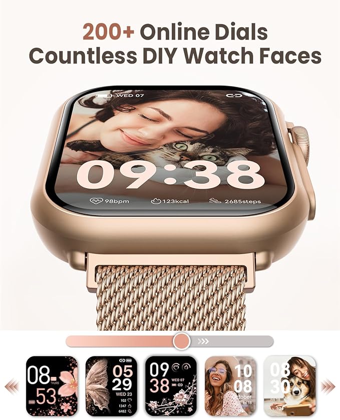 Smart Watch for Android/iPhone, 5ATM Fitness Watches for Women with 110+ Sports Modes, Bluetooth Calls/Messages/App Notifications, Health Monitor Blood Pressure/Heart Rate/SpO2/Sleep, Gifts for Women