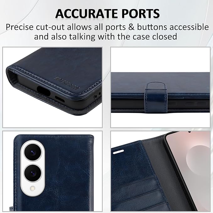 MONASAY Wallet Case Fit for Samsung Galaxy S25 Edge 5G，[Lens & Glass Screen Protector] [RFID Blocking] Flip Folio Leather Cell Phone Cover with Credit Card Holder, 6.7 inch, Blue