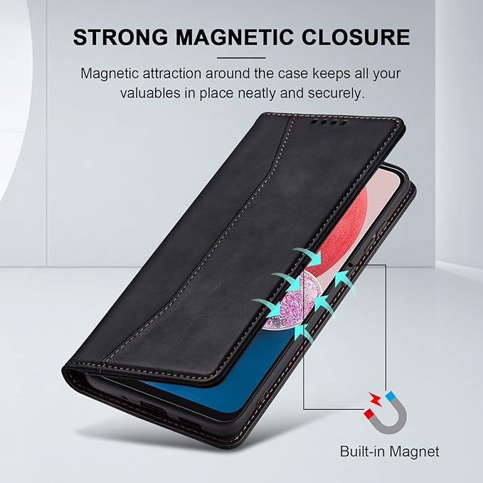 Jasonyu Flip Wallet Case for Samsung Galaxy A13 5G/4G/Galaxy A04s,Leather Magnetic Folio Cover with Card Holder,Kickstand - TPU Shockproof Durable Protective Phone Case,Black