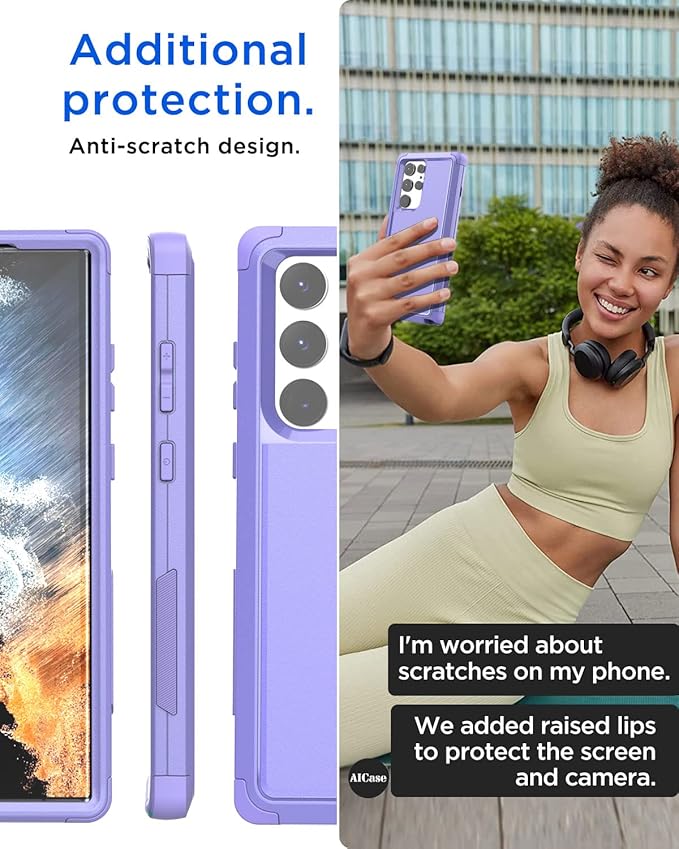 AICase Protective Cover Phone Case for Samsung Galaxy S22 Ultra/Heavy Duty, 3-Layer, Rugged, Pocket-Friendly, Durable, Military Grade Protection, Shockproof, Drop Proof, Dust-Proof, 6.8"