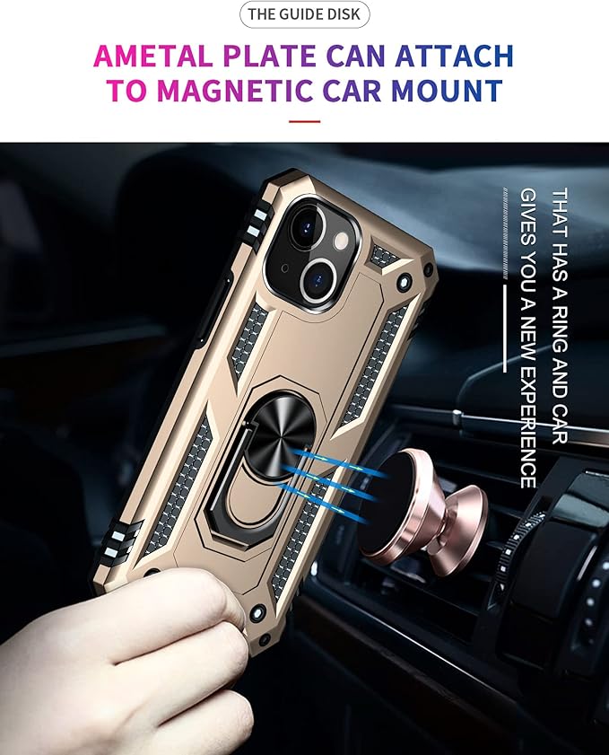 ADDIT Phone Case for iPhone 14 Plus Case,with Kickstand Ring,Adjustable Stand,Military Grade,Heavy Duty Protection,Shockproof,Anti-Fingerprint,Support Magnet Car Mount,Gold