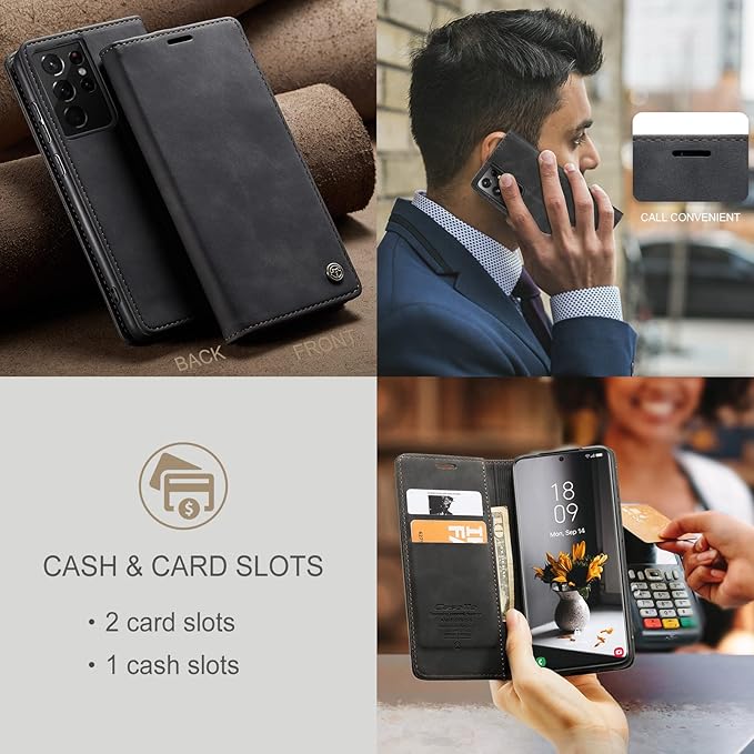 for Samsung Galaxy S21 Ultra Case, Flip Wallet Leather Case with Card Holder Magnetic Closure Shockproof Kickstand Protective Phone Cases Cover for Samsung S21 Ultra,Black