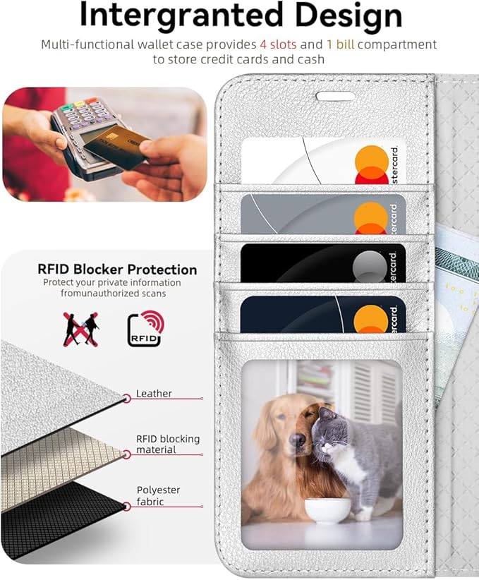 OCASE Compatible with Galaxy S25 Edge Wallet Case, PU Leather Flip Folio Case with Card Holders RFID Blocking Kickstand [Shockproof TPU Inner Shell] Protective Phone Cover 2025, Silvery