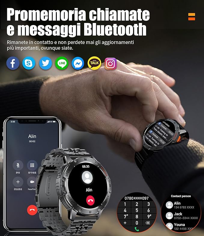 Smart Watch for Men(3 Straps),1,43'' AMOLED Military Smart Watch for Men with LED Flashlight/530mAh Large Battery/5ATM Waterproof,Fitness Tracker Smartwatch with Answer/Make Call