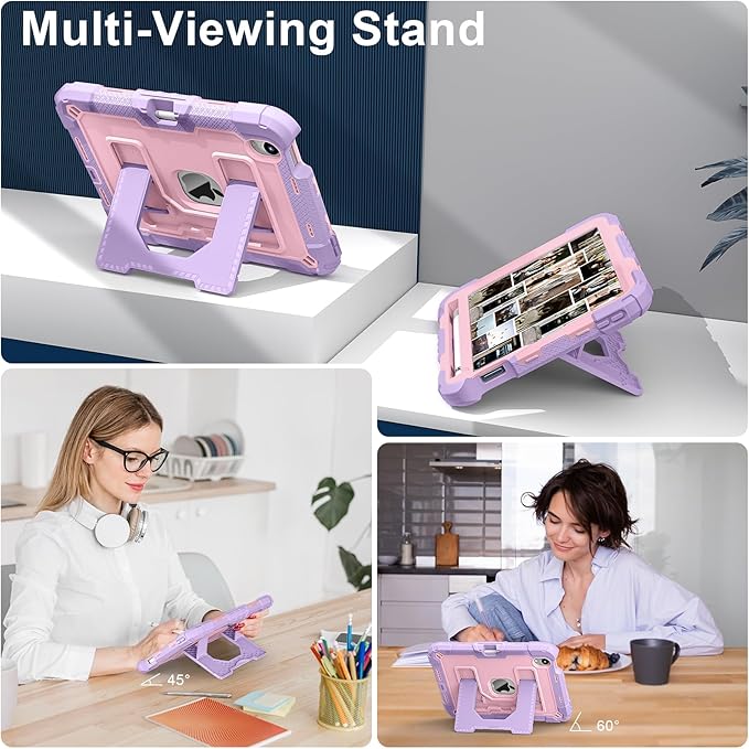DreamerX for iPad mini 7 (A17 Pro) 2024 / Mini 6 2021 8.3 Inch Case, Rugged Shockproof Child Protective Cover with Stand Shoulder Strap Pencil Holder for Kids Girls Boys iPad mini 7th/6th Gen, Purple