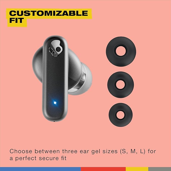 Skullcandy Smokin’ Buds Wireless Earbuds, Bluetooth Headphones, Noise Isolating Fit, Up to 20 Hours Battery, IPX4 Sweat and Water Resistant, Microphone for iPhone Android - Bone