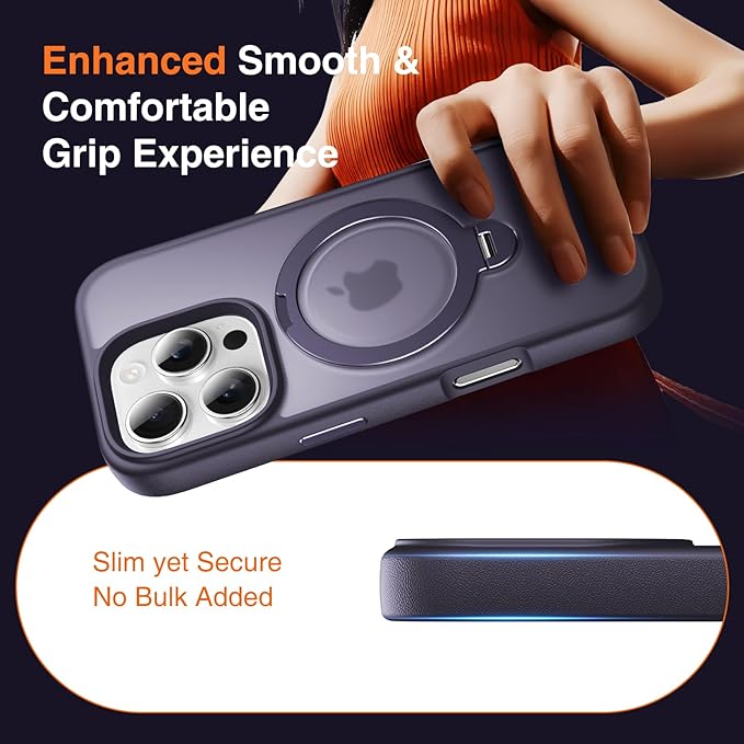 360° O-Ring MagStander for iPhone 15 Pro Max Case with Magnetic Kickstand Ring Holder [Compatible with MagSafe][360°Rotate Stand][Military Shockproof] iPhone 15 Pro Max Phone Cover Purple