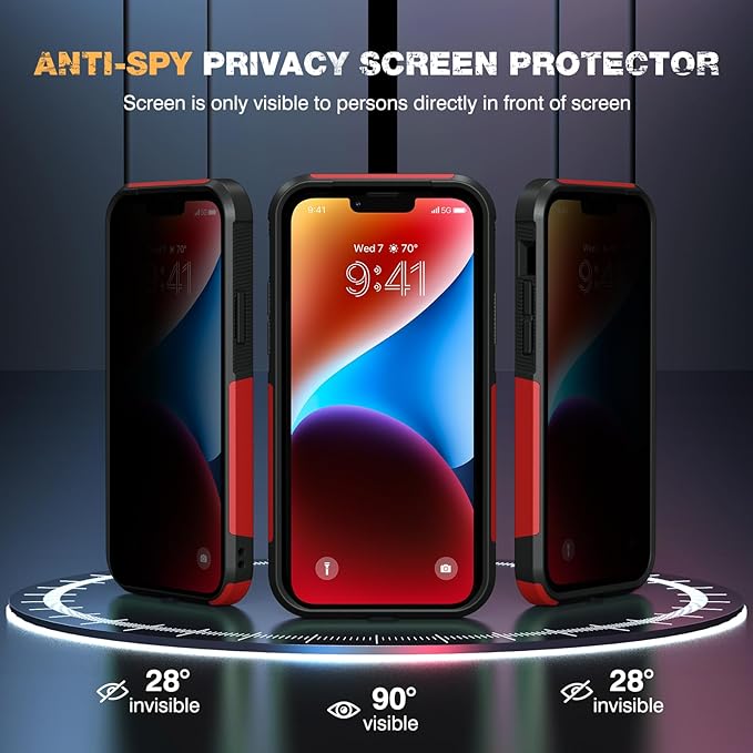 Diaclara Designed for iPhone 14 Case, [with Privacy Screen Protector] [Anti Spy] [Military Grade Drop Protection] Heavy Duty Full-Body Shockproof Phone Case, Red