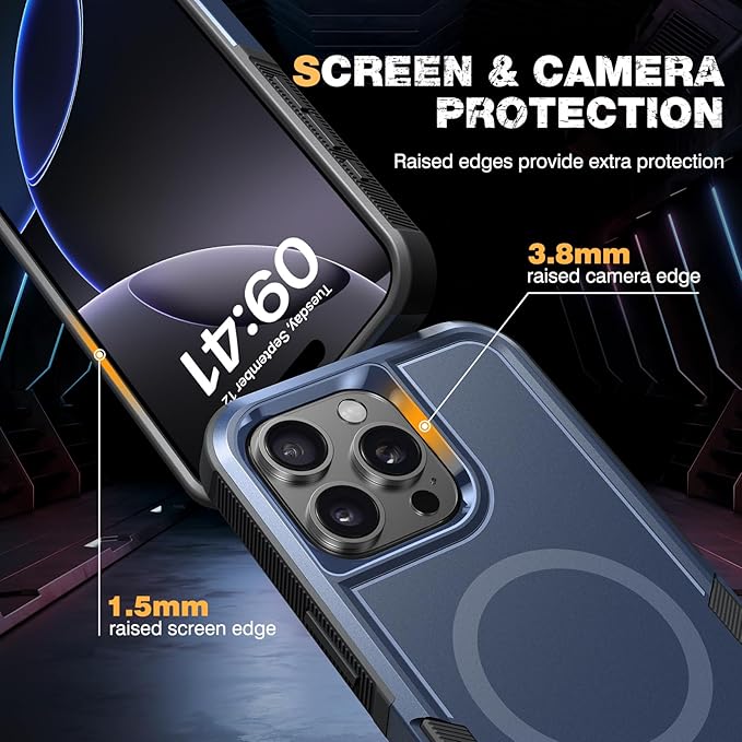 Diaclara Designed for iPhone 16 Pro Max Case, [with Privacy Screen Protector] [Anti Spy] [Military Grade Drop Protection] Heavy Duty Full-Body Shockproof Phone Case, Magnetic Blue