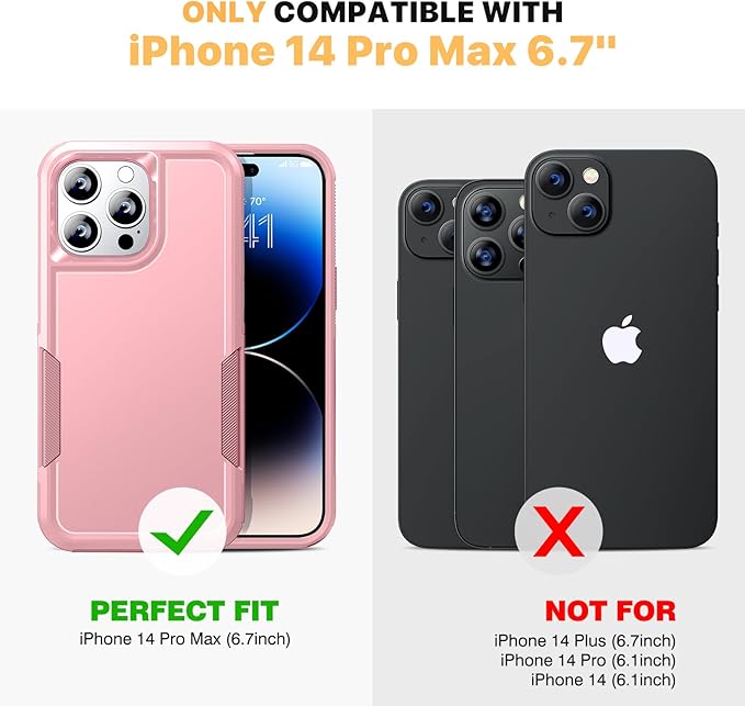 Diaclara Designed for iPhone 14 Pro Max Case, [with Privacy Screen Protector] [Anti Spy] [Military Grade Drop Protection] Heavy Duty Full-Body Shockproof Phone Case, Pink