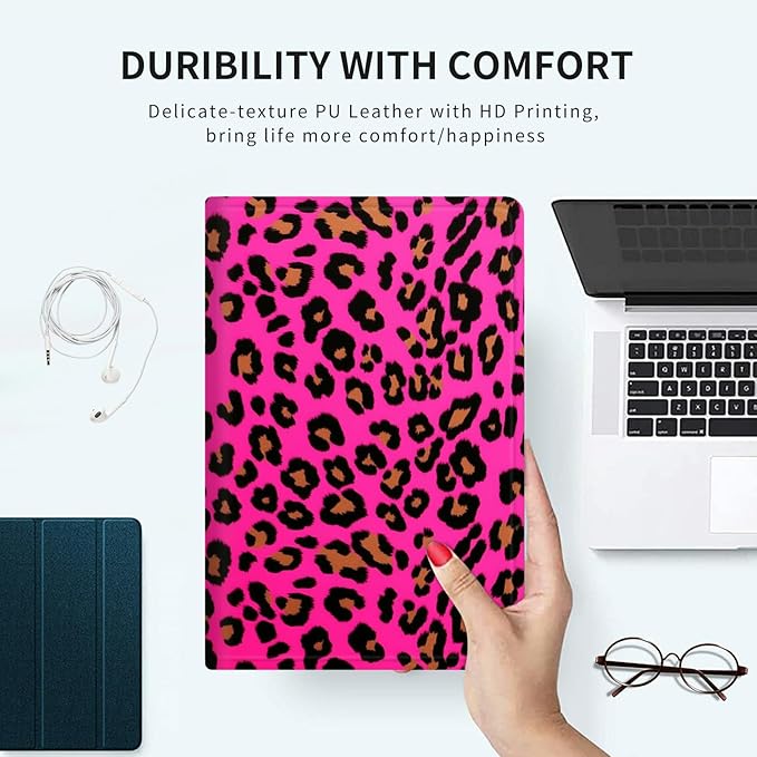 Case for Microsoft Surface Pro X (2021/2020/2019) 13 Inch PU Leather Slim Lightweight Multiple Angles Stand Smart Cover with Auto Wake/Sleep for New Surface Pro X 2021, Pink Leopard Print