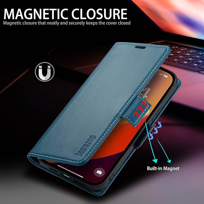 japezo iPhone 15 Pro Max 5G Wallet Case with [RFID Blocking],Card Holder Kickstand Magnetic,Leather Flip Case Wallet for iPhone 15 Pro Max 5G 6.7 Inch (Fashion Blue)