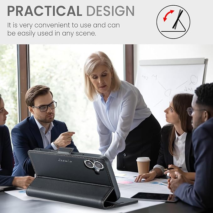 for iPhone 16 Case, Premium PU Leather Wallet Case Flip Cover with [RFID Blocking][Card Holder][Stand Function] Shockproof Protective for iPhone 16, Black