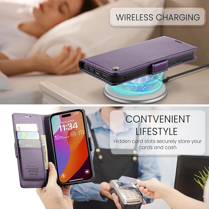 for iPhone 15 Pro Max Case, Premium PU Leather Wallet Case Flip Cover with [RFID Blocking][Card Holder][Stand Function] Shockproof Protective for iPhone 15 Pro Max 6.7", Purple