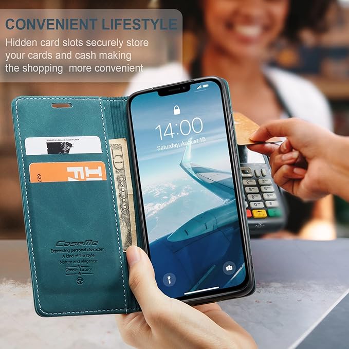 for iPhone 11 6.1-Inch Case, Flip Wallet Leather Case with Card Holder Magnetic Closure Shockproof Kickstand Protective Phone Cases Cover for iPhone 11, Blue-Green