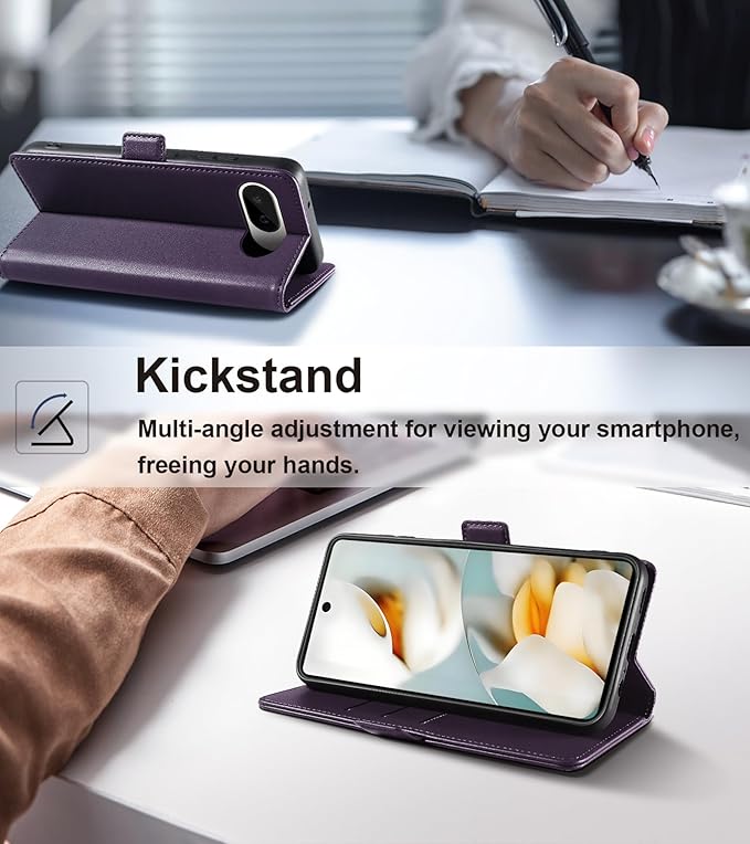 Wallet Flip Case for Google Pixel 9A - [RFID Blocking] Luxury PU Leather Card Holder Magnetic Phone Cover with Kickstand,Shockproof Protective Case,Purple