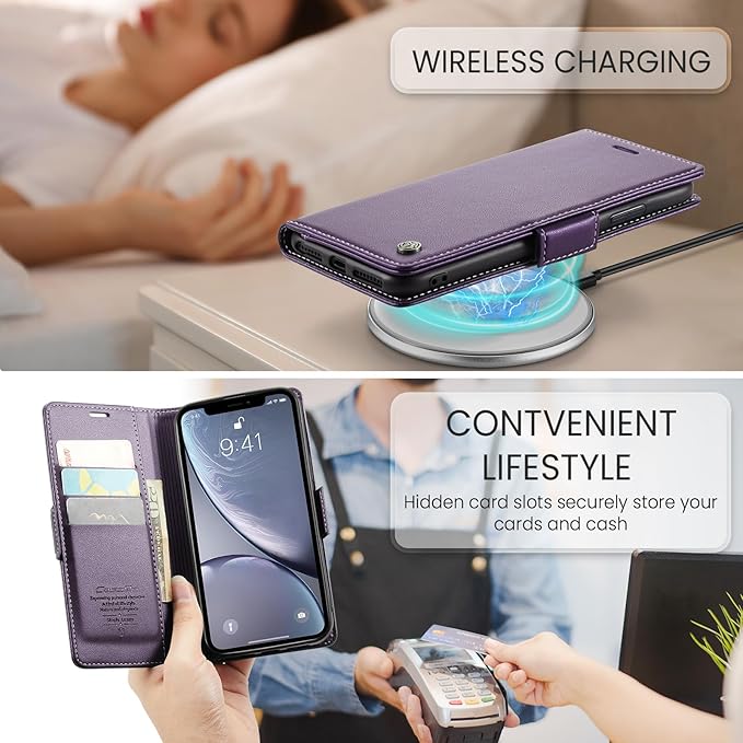 for iPhone XR Case, Premium PU Leather Wallet Case Flip Cover with [RFID Blocking][Card Holder][Stand Function] Shockproof Protective for Apple iPhone XR, Purple