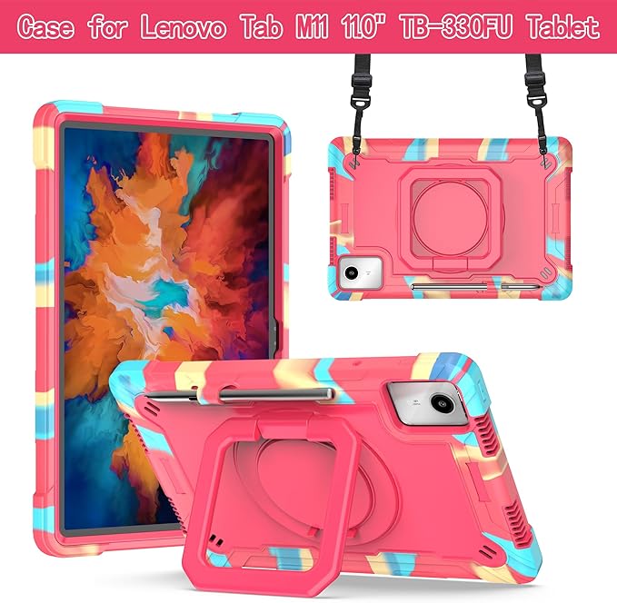 Case for Lenovo Tab M11 11 inch Tablet (TB-330FU / TB-331FC) 2024 Released - Heavy Duty Impact Resistant Case Cover with Rotating Ring Stand (Candy/Pink)