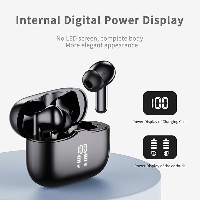 Wireless Earbuds, Bluetooth 5.4 Headphones in Ear with 4 ENC Noise Cancelling Mic, New Wireless Earphones HiFi Stereo Deep Bass 40H Playtime, In-Ear Bluetooth Earbuds LED Display IP7 Waterproof, USB-C