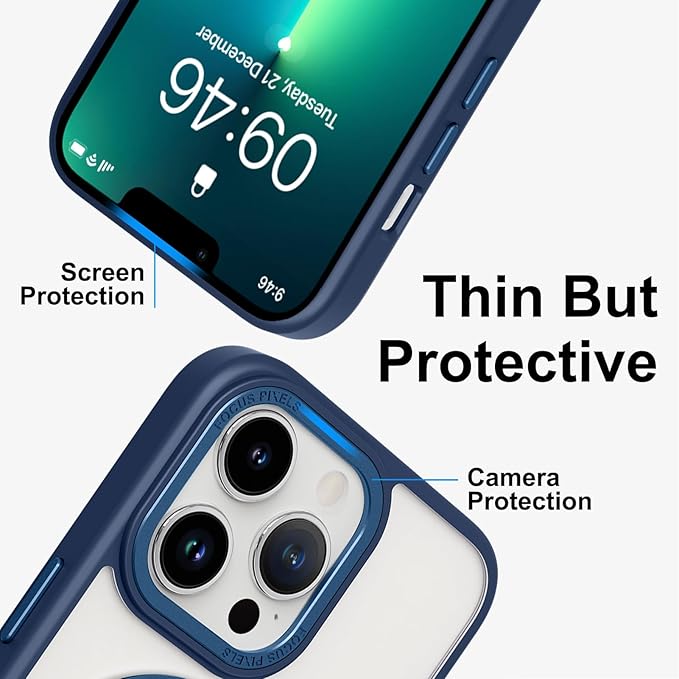 ZIYE Magnetic Case for iPhone 13 Pro Case with Stand [Compatible with MagSafe] Slim Shockproof Military Grade Heavy Duty Cover with 360 Rotatable Ring Kickstand for Women Men, Translucent Blue