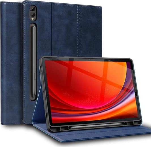 for Samsung Galaxy Tab S9/S10 Plus/S9FE+ 12.4inch Case with S Pen Holder 2023/2024 Model(SM-X820/X826/X810/X816/X818/X610/X616) Genuine Leather Cover Protective Shell,Auto Wake/Sleep.Dark Blue