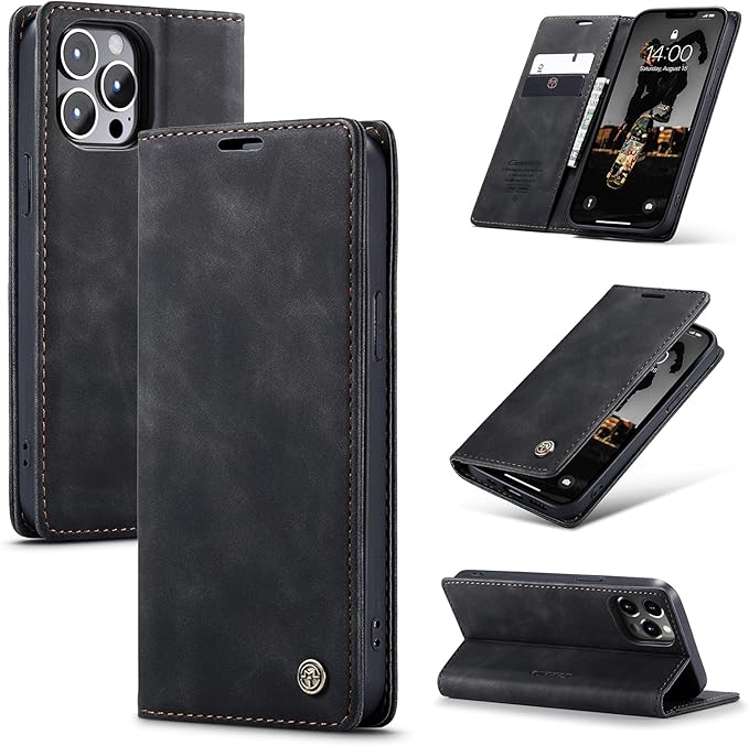 for iPhone 13 Pro Case, Flip Wallet Leather Case with Card Holder Magnetic Closure Shockproof Kickstand Protective Phone Cases Cover for iPhone 13 Pro, Black
