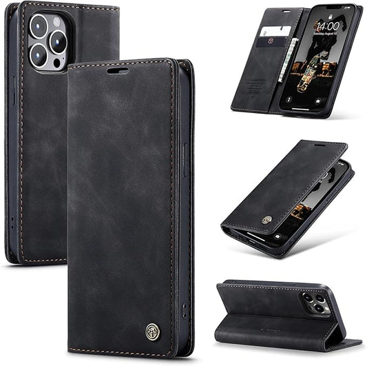 for iPhone 13 Pro Case, Flip Wallet Leather Case with Card Holder Magnetic Closure Shockproof Kickstand Protective Phone Cases Cover for iPhone 13 Pro, Black