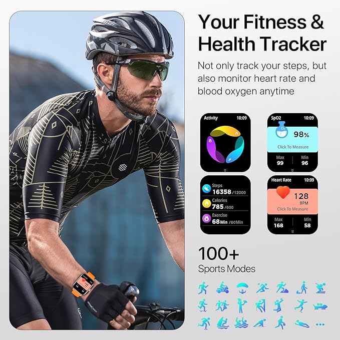 WalkerFit Smart Watch for Women/Men, 2.01'' HD Smartwatch with Bluetooth Call, 100+Sport Modes, Sleep Monitoring, IP67 Waterproof, Music Control for iPhone/Android, Fitness Tracker with Pedometer