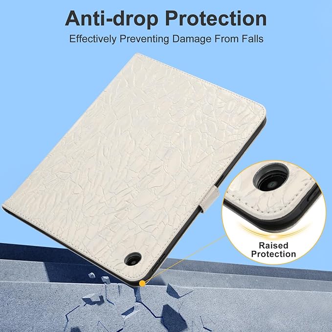 Elegant Case for Samsung Galaxy Tab A9 Plus 11 Inch 2023（Model: SM-X210/X216/X218）, Premium Leather Crocodile Cover | Stand | Card Pockets| Wrist Strap| S Pen Holde (Creamy White)