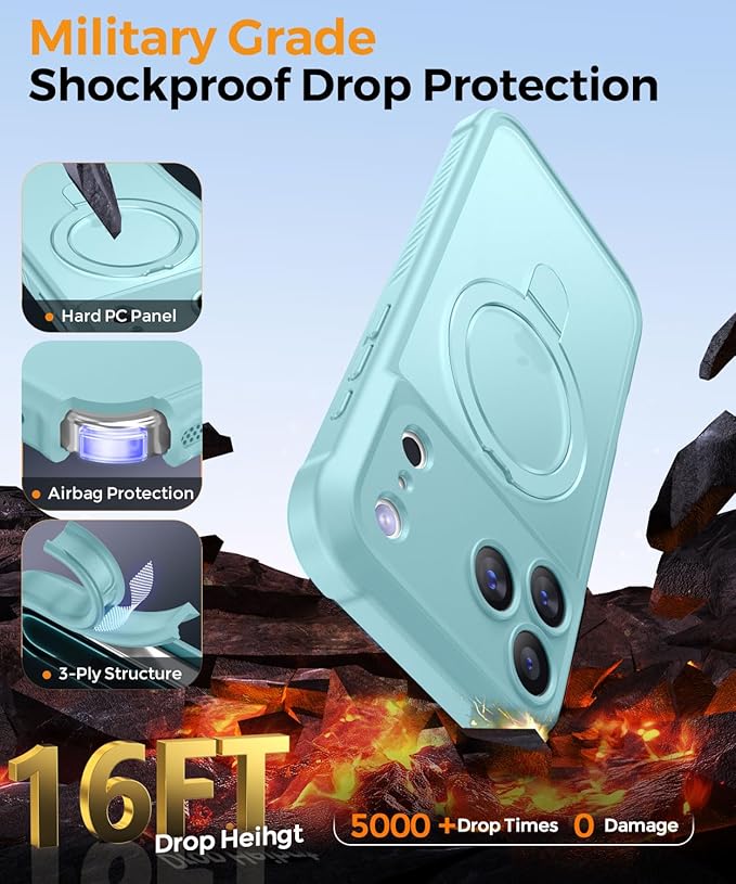 MOCCA Compatible with iPhone 17 Pro Max Case with Magnetic Invisible Stand [Full Camera Protection] [Compatible with Magsafe] Military Drop Shockproof Translucent Matte Phone Case Cover 6.9",Blue