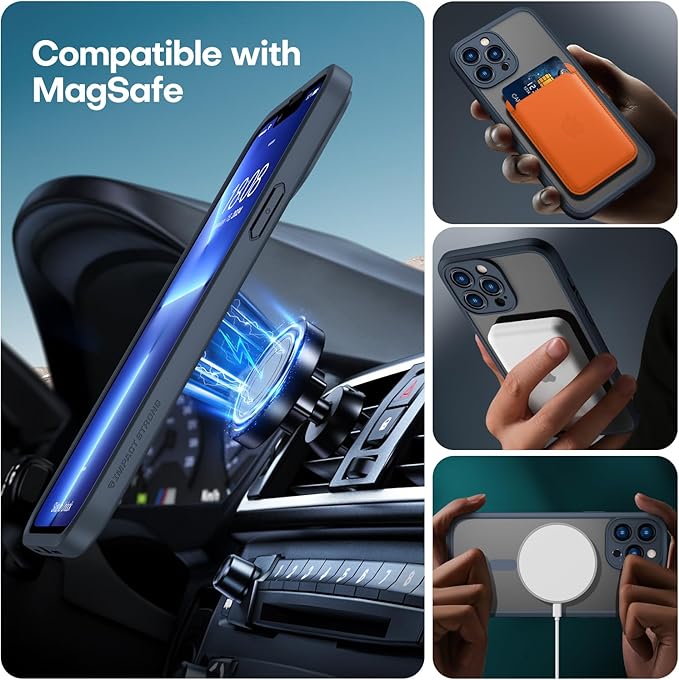 ImpactStrong Magnetic Guard Designed for iPhone 13 Pro Case [Camera Protection] [Military Grade Drop Tested] [Compatible with MagSafe] Slim Translucent Matte Phone Case (6.1") - Navy Blue
