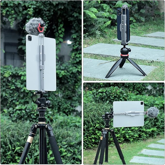 Metal Tablet Tripod Mount, 7.9-12.9in Ipad Holder, Rotatable Cold Shoe, 2 Acra Swiss QR Bracket, Universal Tablet Mount for Video Recording