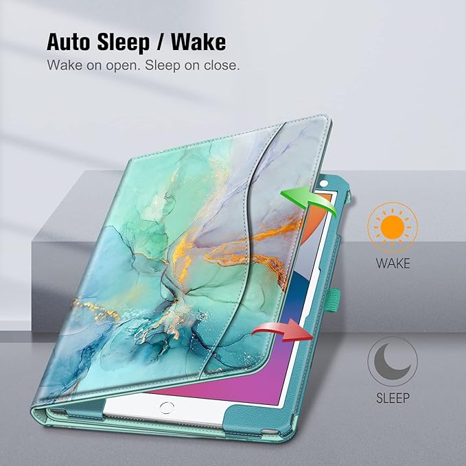 Fintie Case for iPad 9th / 8th / 7th Generation (2021/2020/2019) 10.2 Inch - [Corner Protection] Multi-Angle Viewing Stand Cover with Pocket & Pencil Holder, Auto Sleep Wake, Emerald Marble