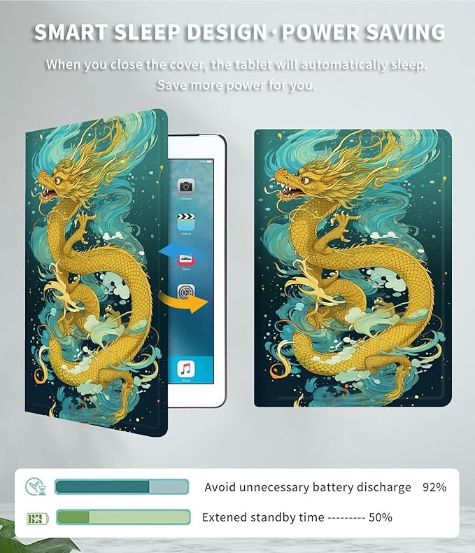 Case for 13 Inch Microsoft Surface Pro 8 (2021 Release) PU Leather Slim Lightweight Multiple Angles Stand Smart Cover with Auto Wake/Sleep for 2021 Surface pro 8 13 Inch, Chinese Dragon