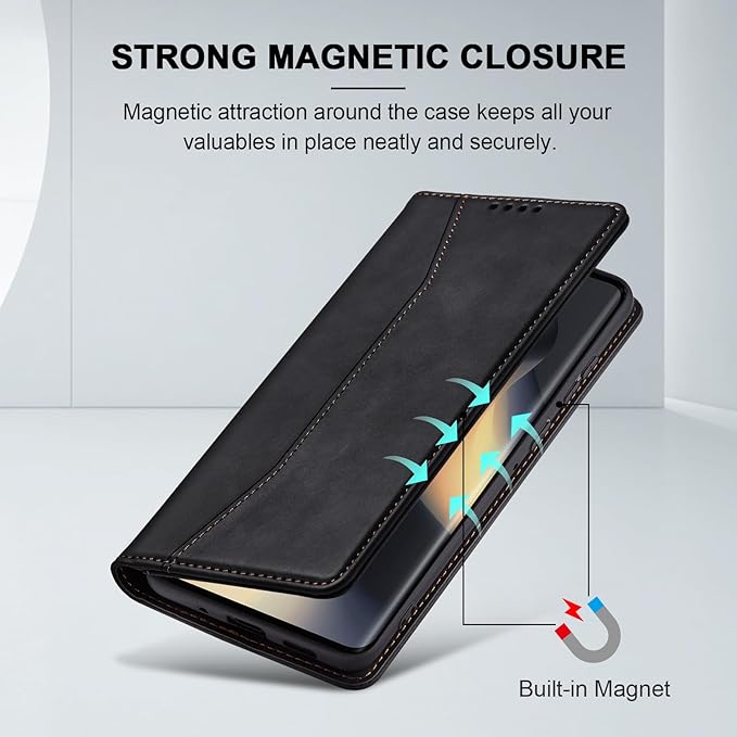 Jasonyu Flip Wallet Case for Motorola Edge (2024) 5G,Leather Magnetic Folio Cover with Card Holder,Kickstand - TPU Shockproof Durable Protective Phone Case,Black