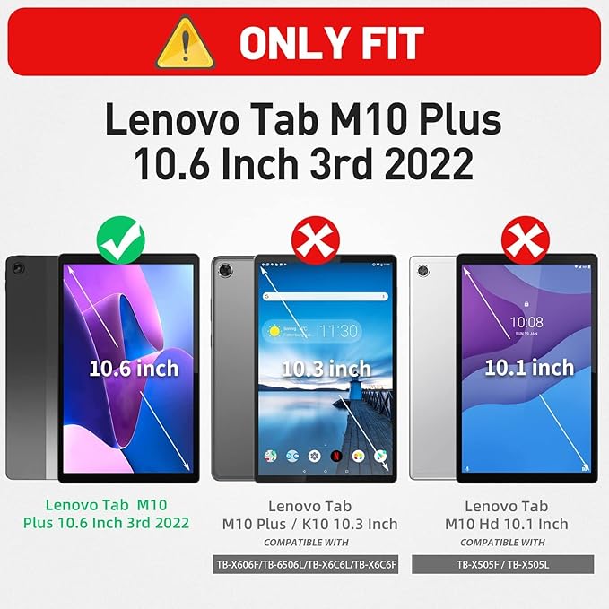 TSQQST Lenovo Tab M10 Plus Case 10.6 Inch 2022 3rd Gen (TB-125F/TB-128F) with Screen Protector Stand | Heavy Duty Rugged Kids Case for Tablet Lenovo M10 Plus 10.6" (Black)
