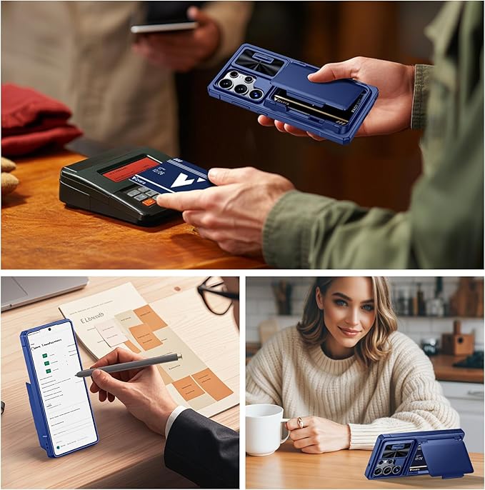 for Samsung Galaxy S25 Ultra Case Wallet with RFID [Cards Holder][Camera Cover][Edge Raised] Full Body Shockproof Silicone Protective Phone Case for Galaxy S25 Ultra 6.9" 2025 (Blue)