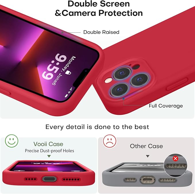 Vooii Compatible with iPhone 13 Pro Max Case, Liquid Silicone Upgrade [Camera Protection] [Soft Anti-Scratch Microfiber Lining] Shockproof Phone Case for iPhone 13 Pro Max 6.7 inch - Red