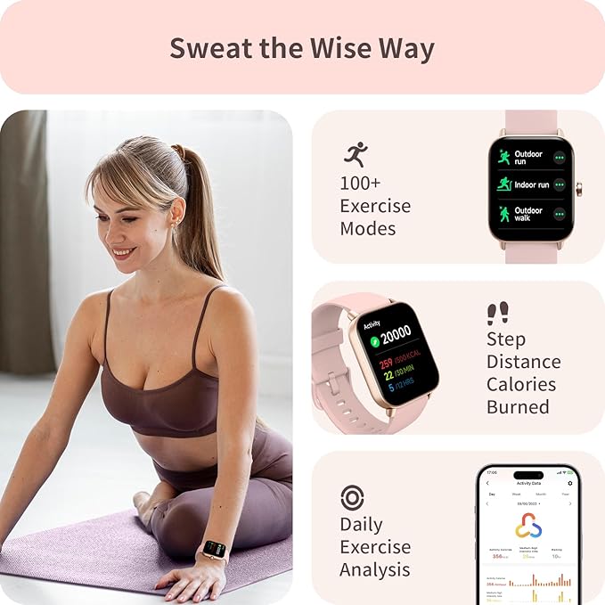 Smart Watch for Women, Alexa Built-in, 1.8" Touch Screen Fitness Tracker, Make/Answer Calls, Heart Rate/Sleep/SpO2 Monitor, Pedometer, IP68 Waterproof Watches for Android iPhone, 101+ Sport Modes